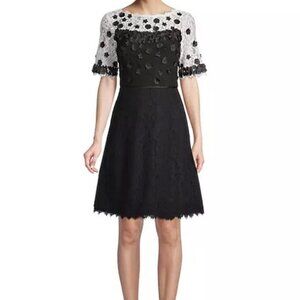Shani Black Ivory Floral Appliqué Lace Dress